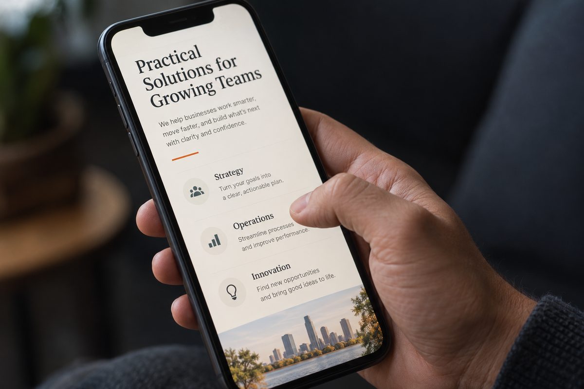 A thumb scrolling a service page on a phone